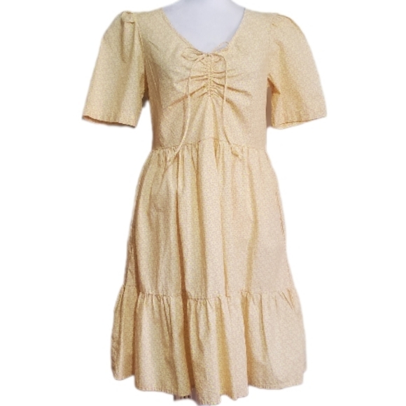 Levi's Marcella yellow floral cotton short sleeve tiered prairie dress XS NWT - Picture 2 of 14